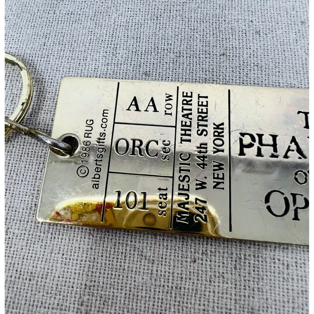 Vintage Phantom of the Opera Majestic Theatre Brass Ticket Keychain 1986 RUG